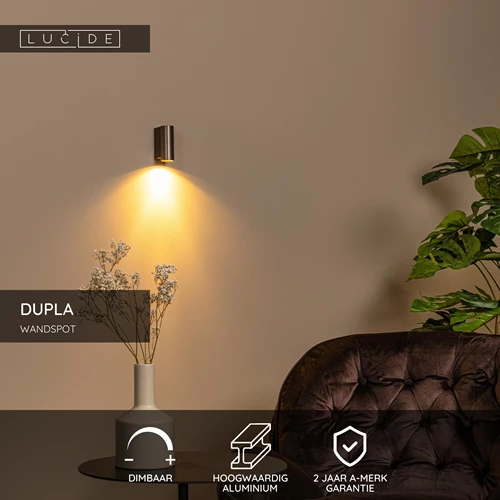 Lucide DUPLA - Wandspot / Wandlamp - 1xGU10 (MR11) - Koffie - USP